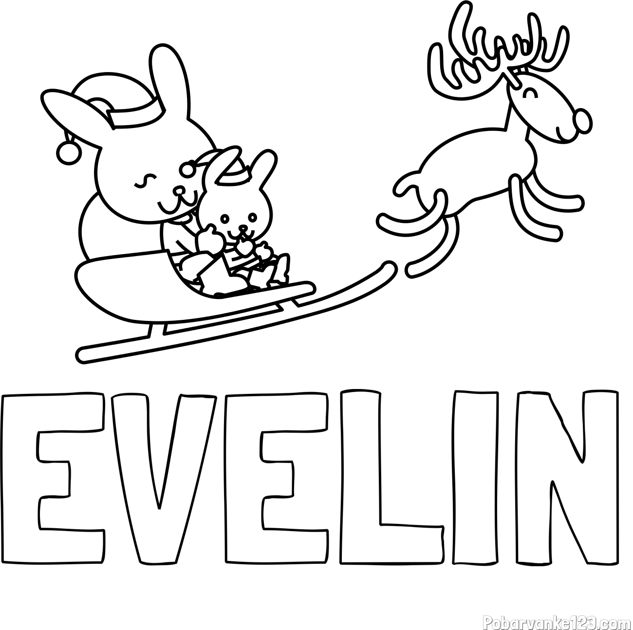 Pobarvanka imena EVELIN in božične sani