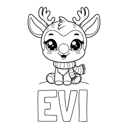 Online izdelana pobarvanka - Pobarvanka imena EVI in otroška pobarvanka jelenčka Rudolfa s šalom okoli vratu