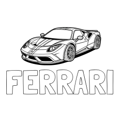 Online izdelana pobarvanka - Pobarvanka imena FERRARI in pobarvanka čudovitega športnega avtomobila