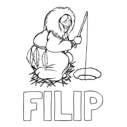 Online izdelana pobarvanka - Pobarvanka imena FILIP in pobarvanka eskima med ribolovom