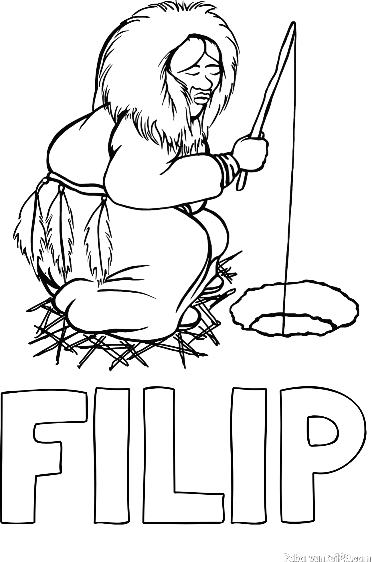 Pobarvanka imena FILIP in pobarvanka eskima med ribolovom