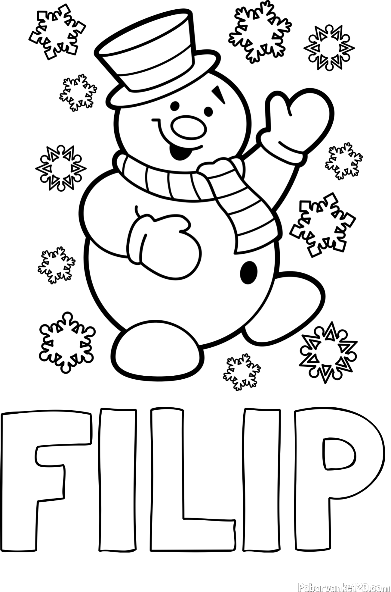 Pobarvanka imena FILIP in pobarvanka veselega snežaka