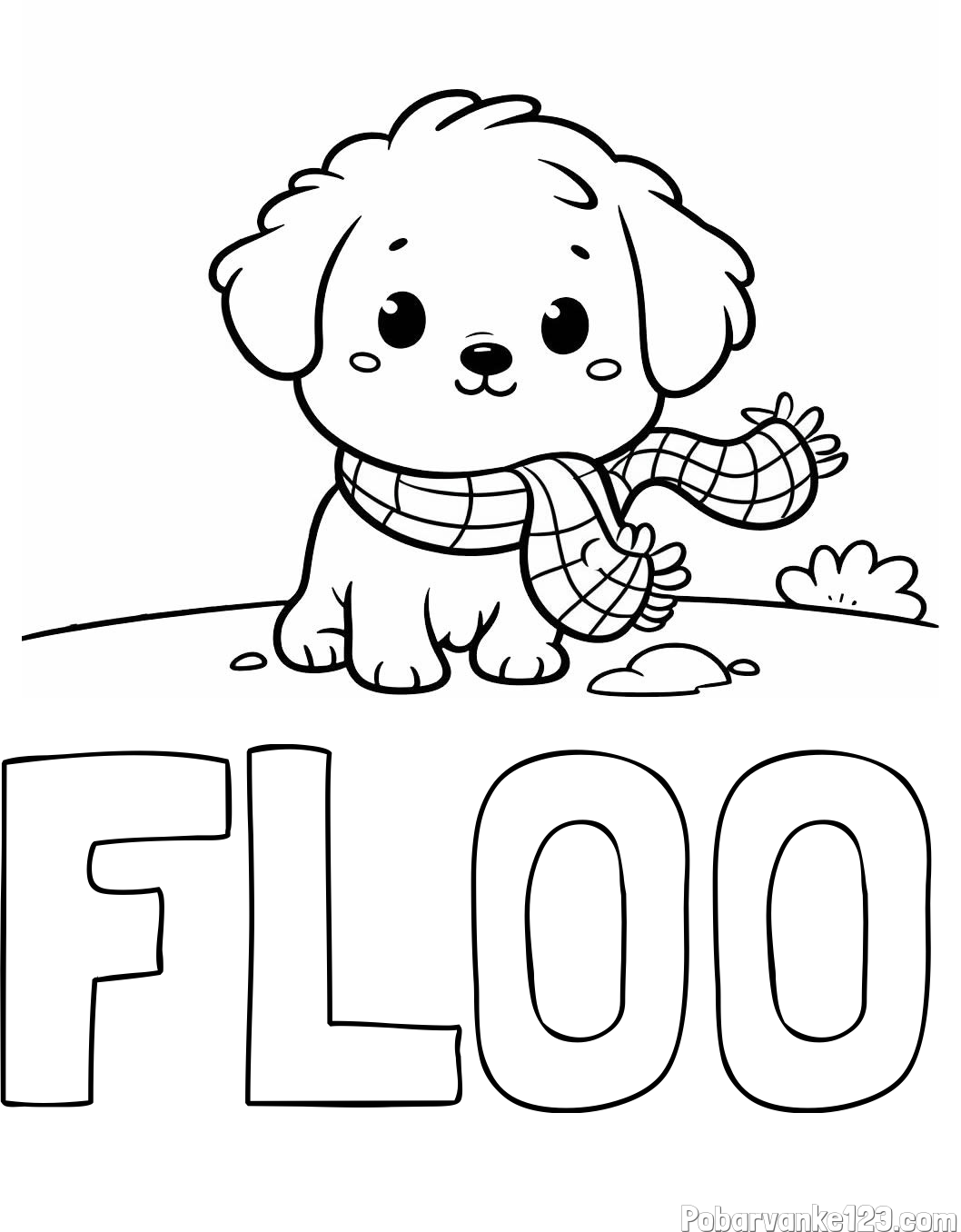 Pobarvanka imena FLOO in pobarvanka prikupnega psička