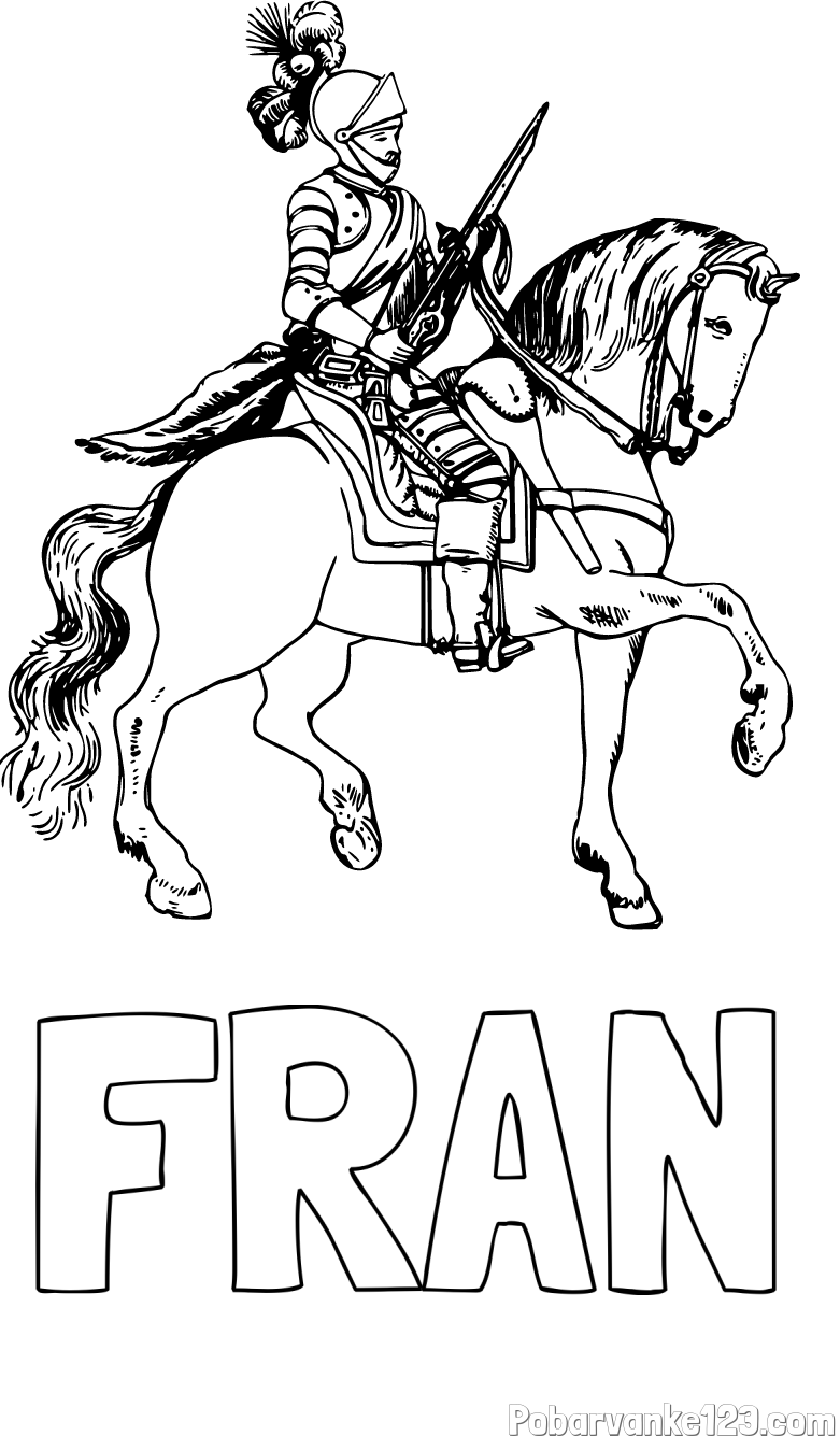 Pobarvanka imena FRAN in pobarvanka viteza na konju