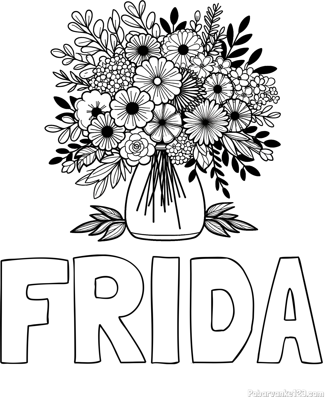 Pobarvanka imena FRIDA in pobarvanka veliekga šopka rož