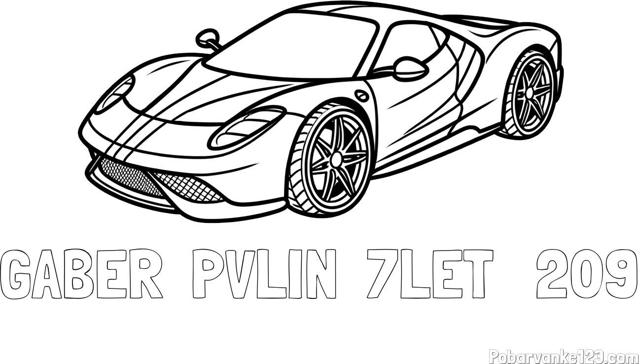 Pobarvanka imena GABER  PVLIN  7LET   209 in pobarvanka dirkalnega avtomobila