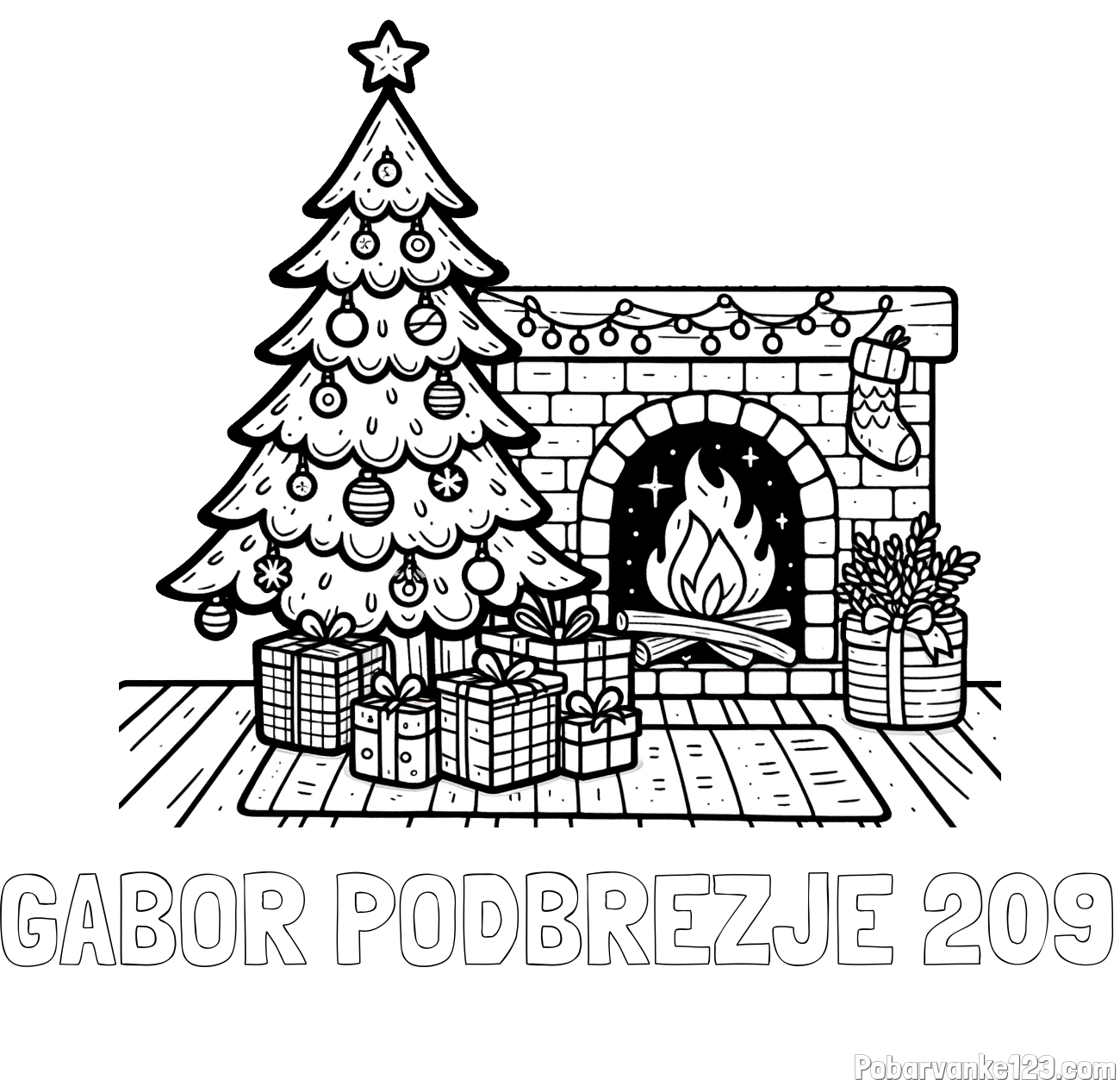 Pobarvanka imena GABOR PODBREZJE 209 in pobarvanka božične noči z božično smrečico, darili ter kaminom