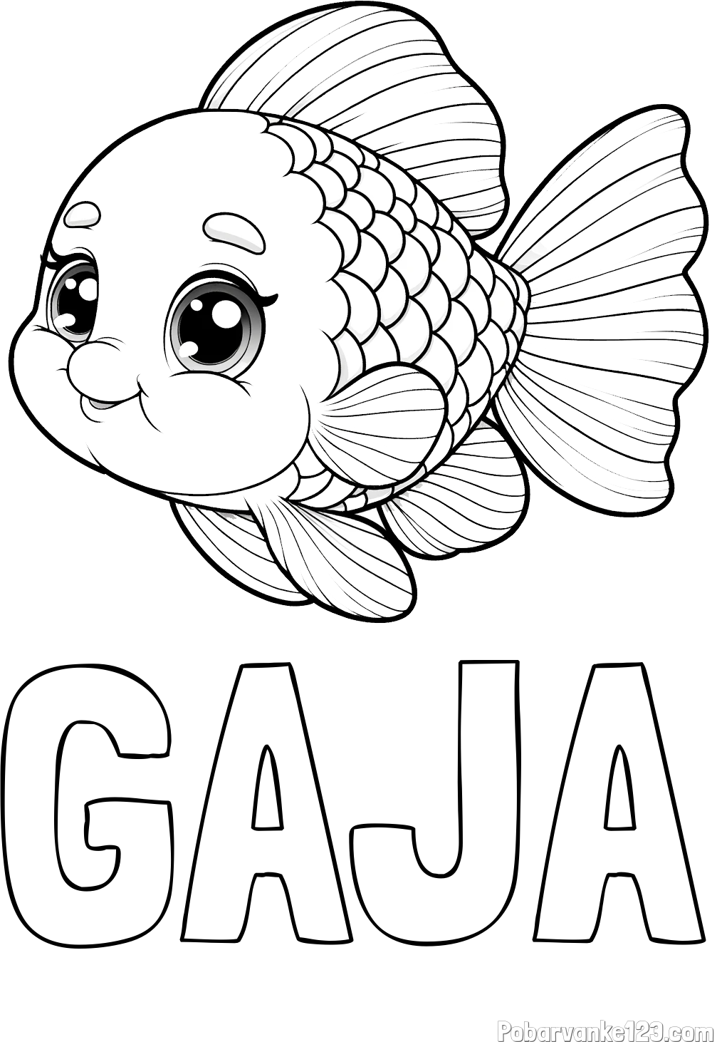 Pobarvanka imena GAJA in ljubka pobarvanka starejše ribe