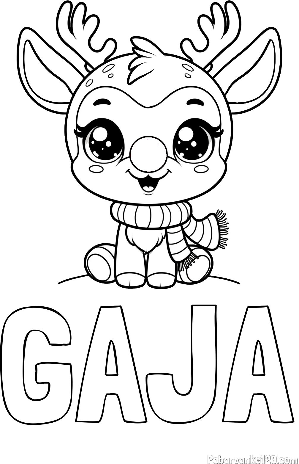 Pobarvanka imena GAJA in otroška pobarvanka jelenčka Rudolfa s šalom okoli vratu