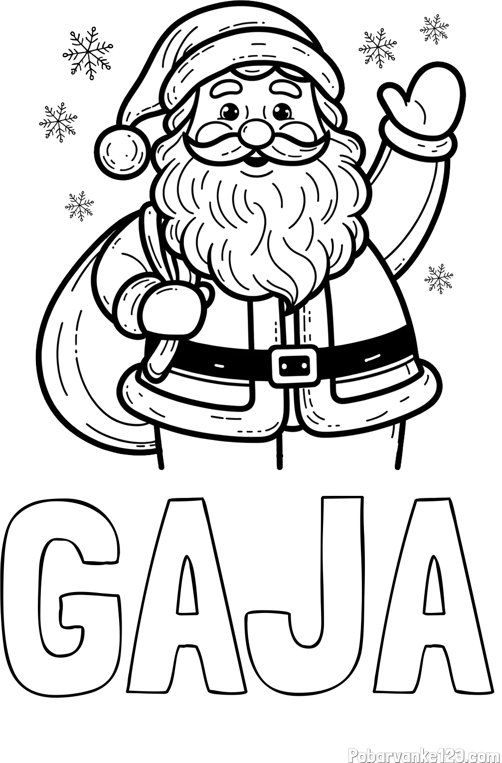 Pobarvanka imena GAJA in pobarvanka nasmejanega Božička s polno vrečo daril