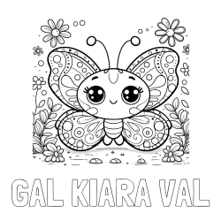 Online izdelana pobarvanka - Pobarvanka imena GAL KIARA VAL in pobarvanka ljubkega metuljčka