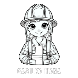 Online izdelana pobarvanka - Pobarvanka imena GASILKA TIANA in pobarvanka ljubke gasilke