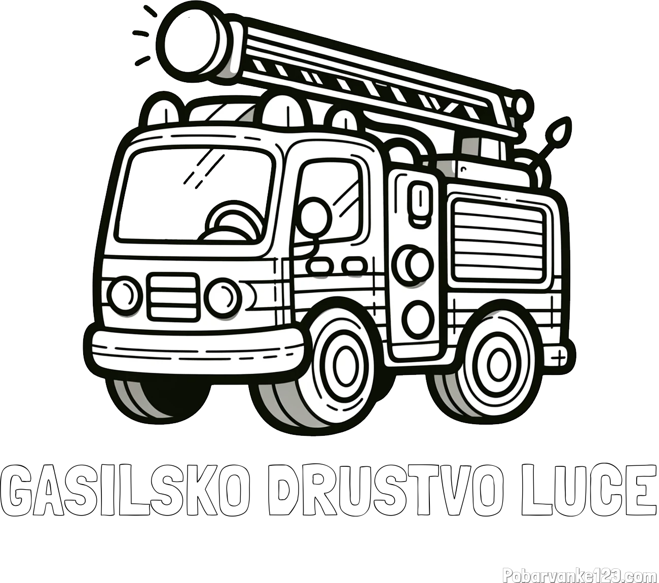 Pobarvanka imena GASILSKO DRUŠTVO LUČE in otroška pobarvanka preprostega gasilskega avta