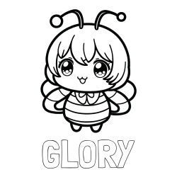 Online izdelana pobarvanka - Pobarvanka imena GLORY in pobarvanka čebelice v stilu anime