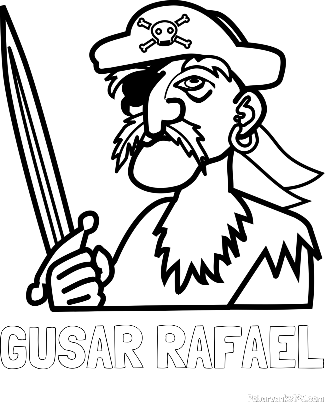 Pobarvanka imena GUSAR RAFAEL in pobarvanka gusarja s kljukastim nosom