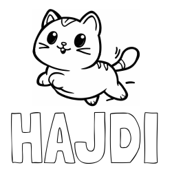 Online izdelana pobarvanka - Pobarvanka imena HAJDI in pobarvanka prikupne mačke med tekom
