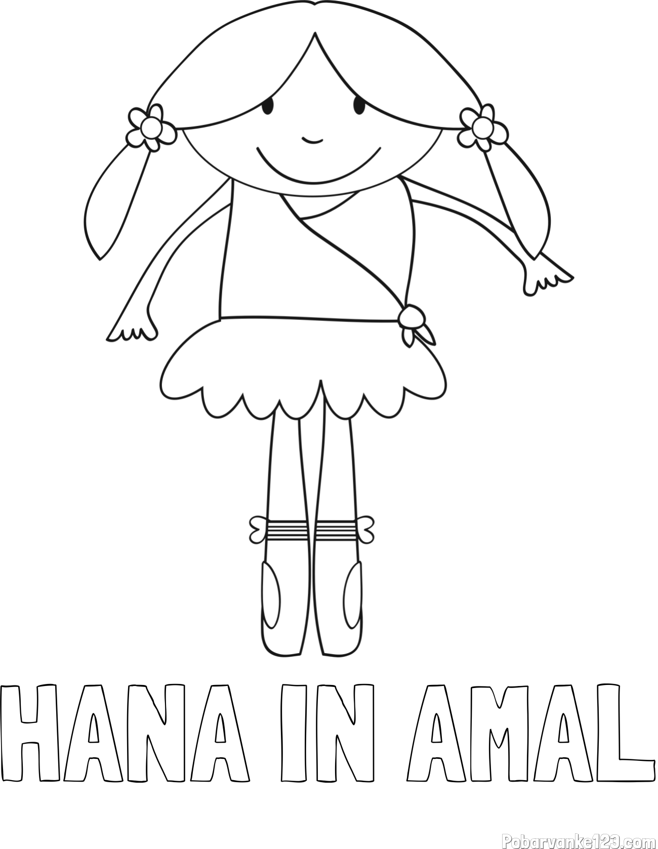 Pobarvanka imena HANA IN AMAL in otroška pobarvanka nasmejane baletke