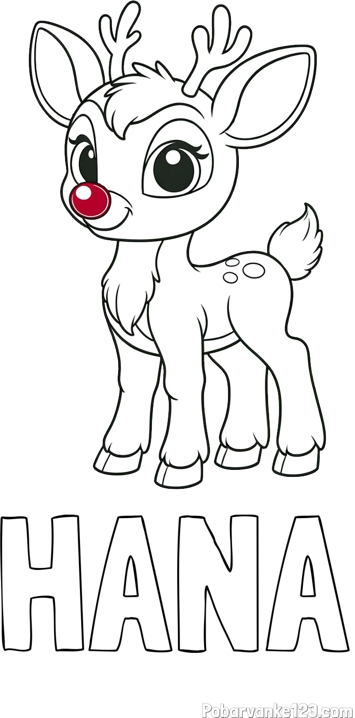 Pobarvanka imena HANA in pobarvanka nasmejanega jelenčka Rudolfa