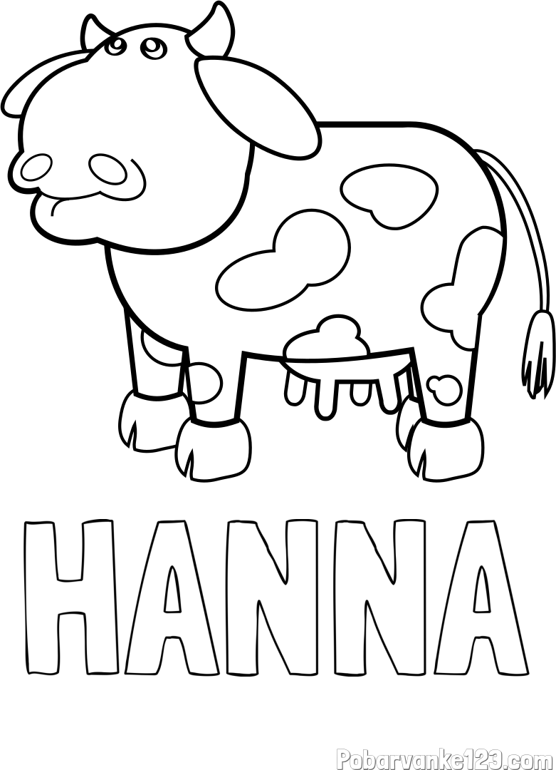 Pobarvanka imena HANNA in otroška pobarvanka smešne krave