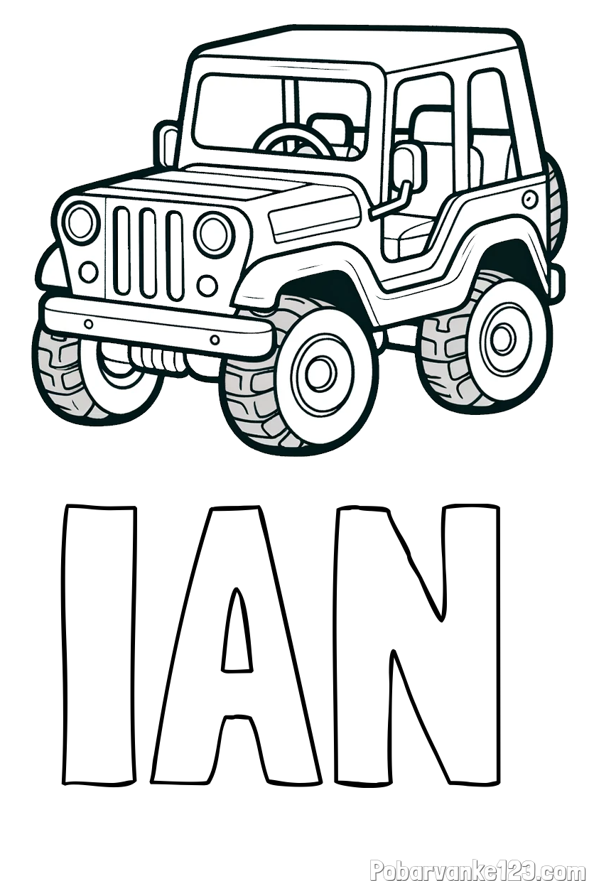 Pobarvanka imena IAN in preprosta pobarvanka jeep-a