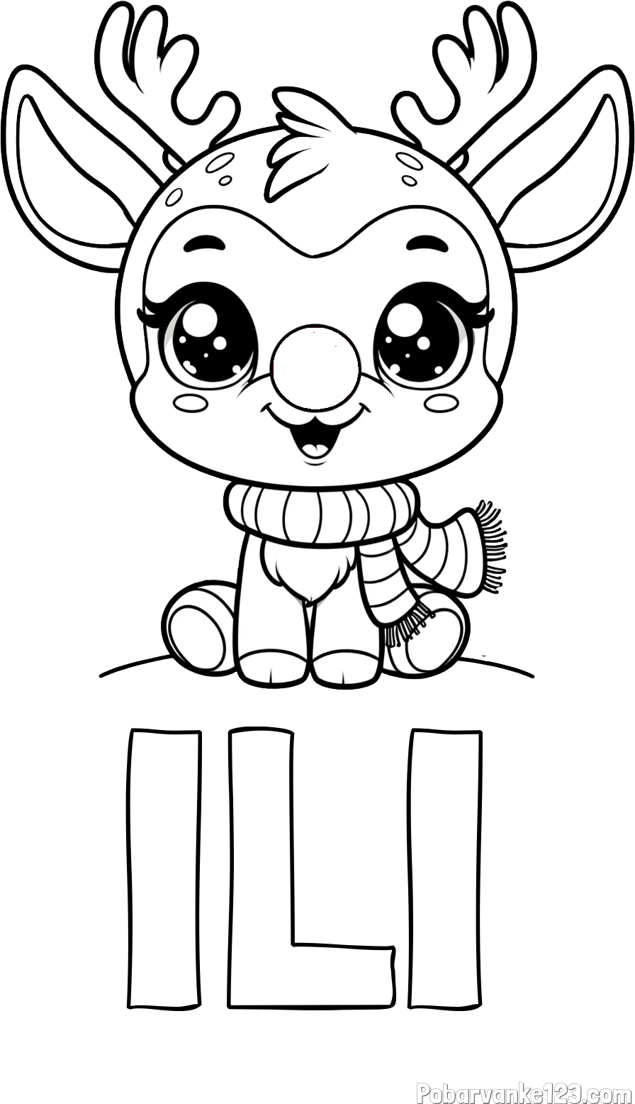 Pobarvanka imena ILI in otroška pobarvanka jelenčka Rudolfa s šalom okoli vratu