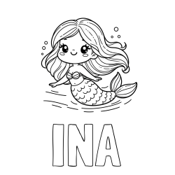 Online izdelana pobarvanka - Pobarvanka imena INA in pobarvanka ljubke morske deklice