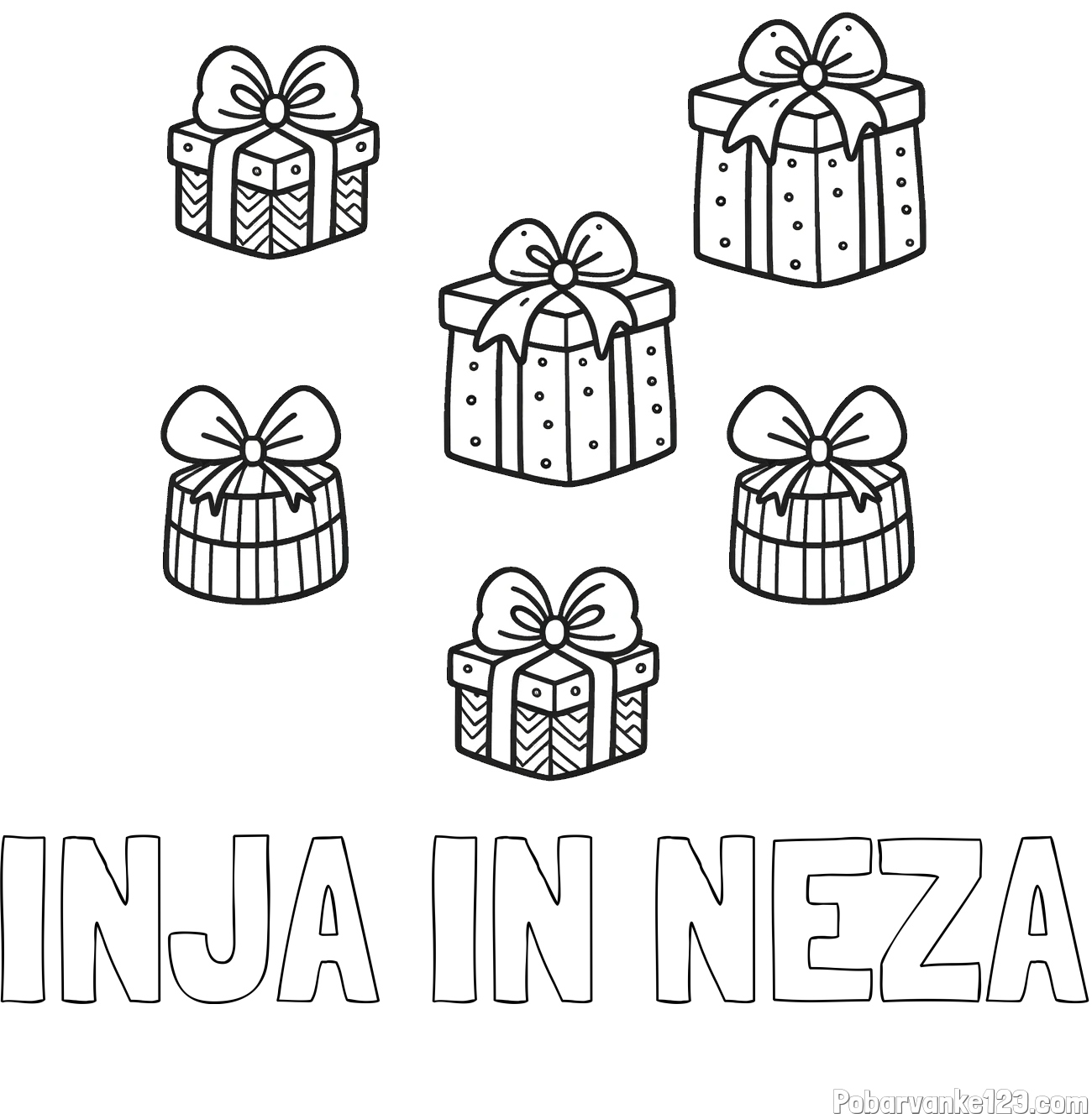 Pobarvanka imena INJA IN NEŽA in pobarvanka božičnih daril
