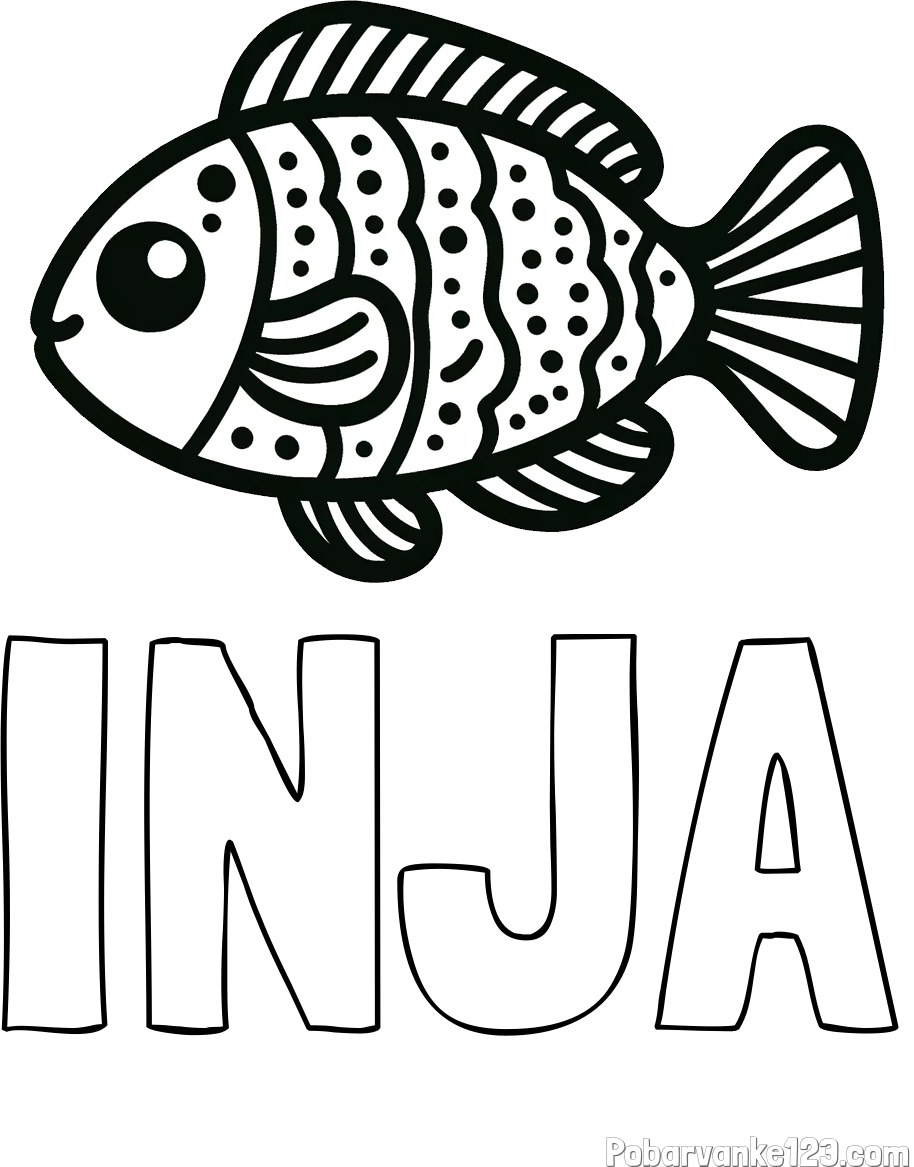 Pobarvanka imena INJA in otroška pobarvanka ribe