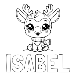 Online izdelana pobarvanka - Pobarvanka imena ISABEL in otroška pobarvanka jelenčka Rudolfa s šalom okoli vratu