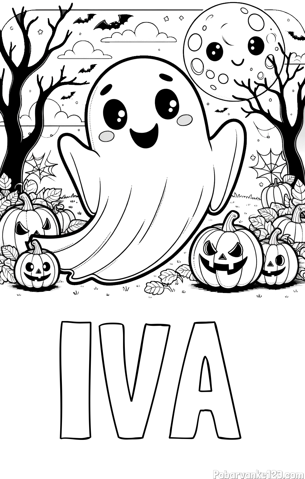 Pobarvanka imena IVA in pobarvanka ljubkega duhca in buč za noč čarovnic