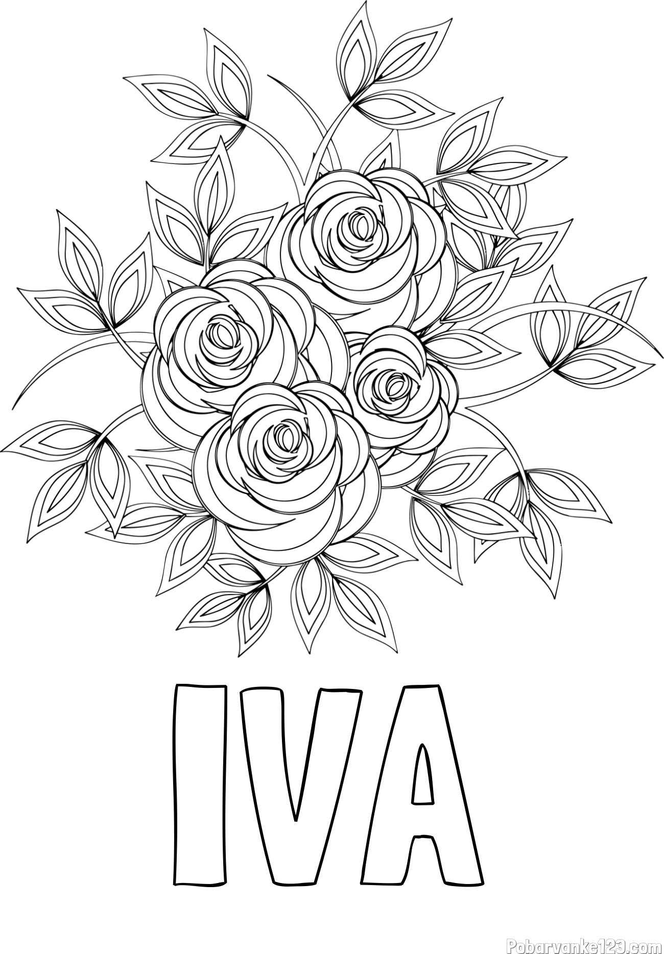 Pobarvanka imena IVA in pobarvanka šopka vrtnic
