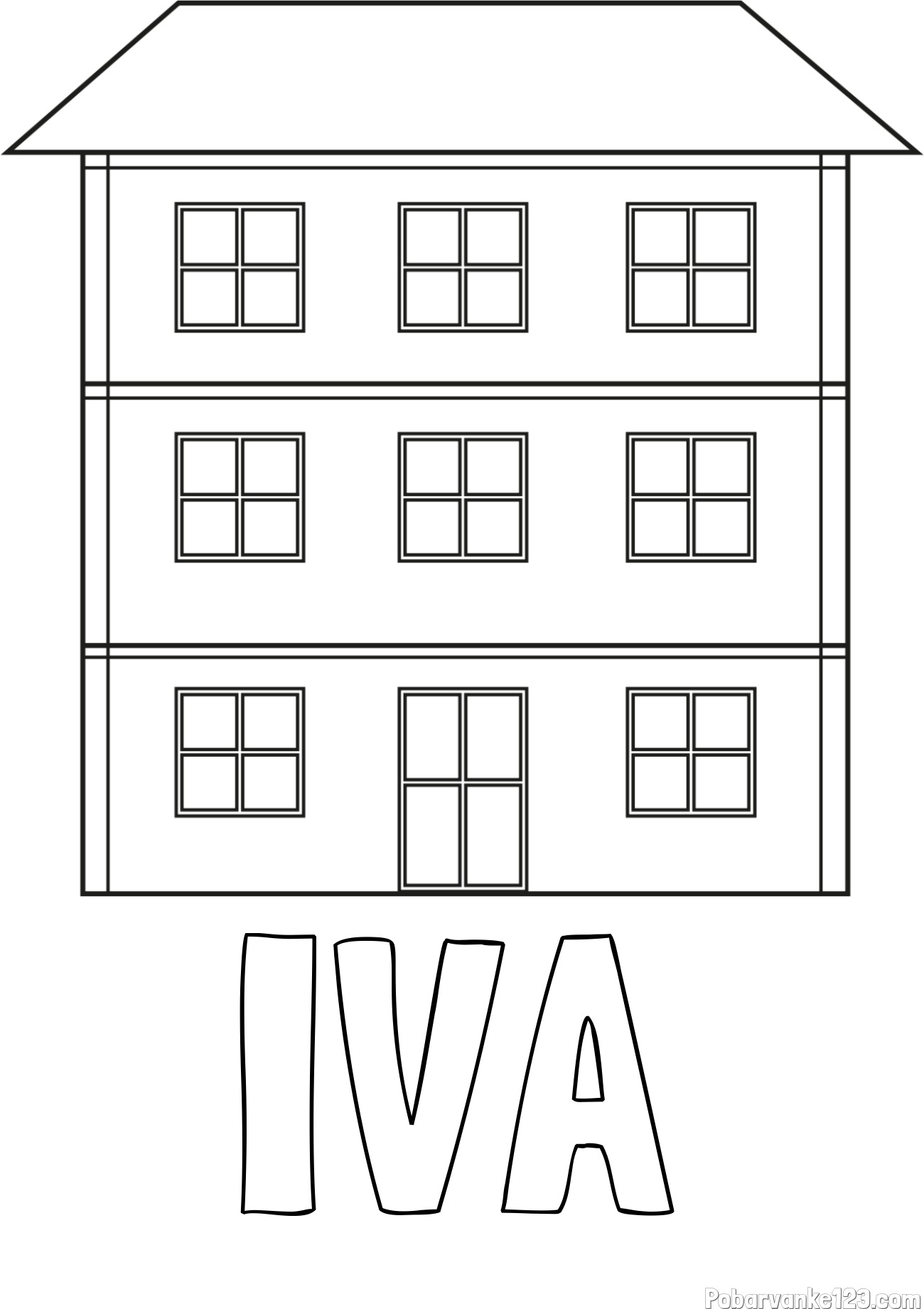 Pobarvanka imena IVA in pobarvanka stare dvonadstropne hiše
