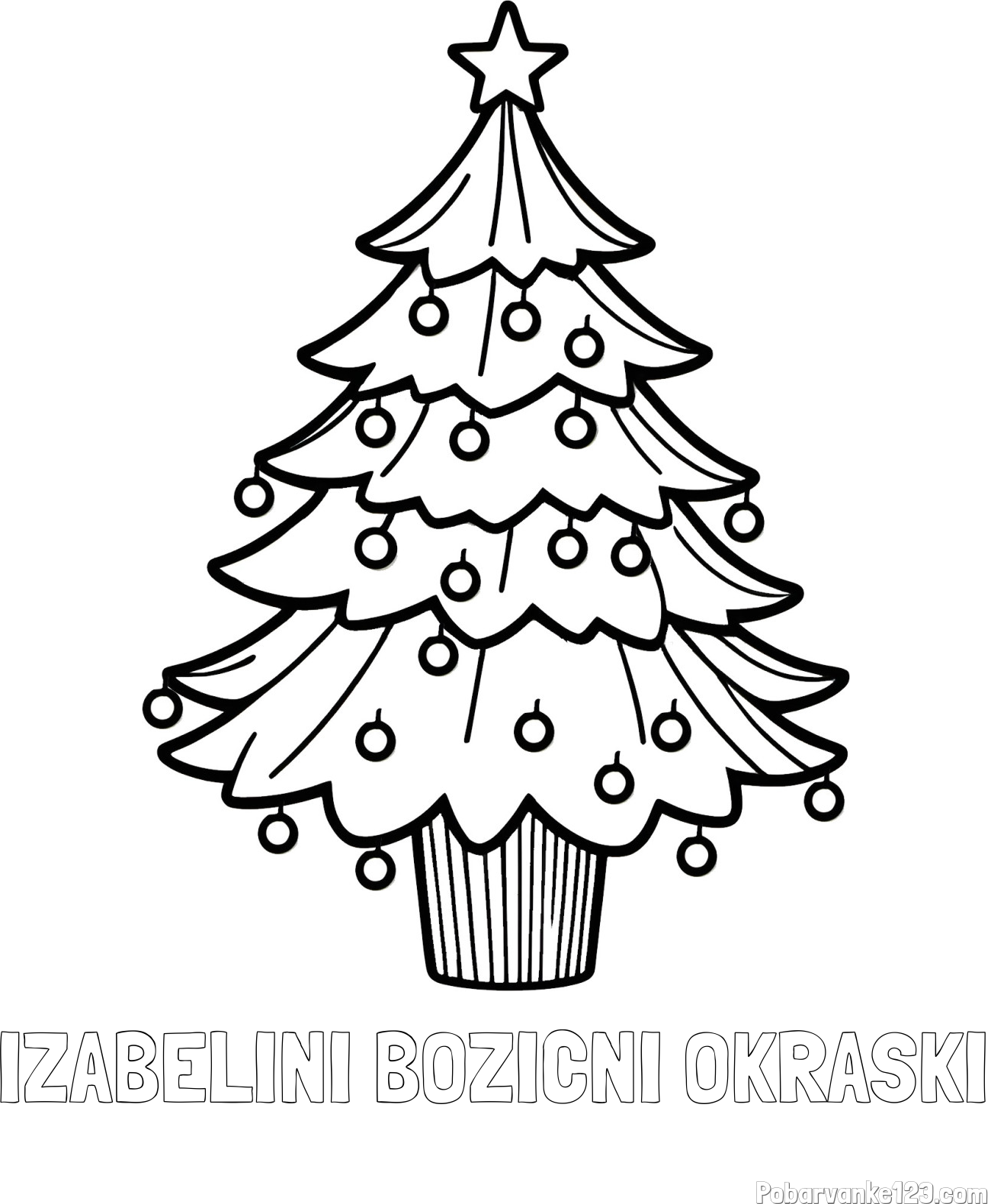Pobarvanka imena IZABELINI BOZICNI OKRASKI in pobarvanka preproste božične smreke