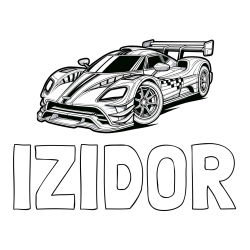 Online izdelana pobarvanka - Pobarvanka imena IZIDOR in pobarvanka modernega športnega avtomobila