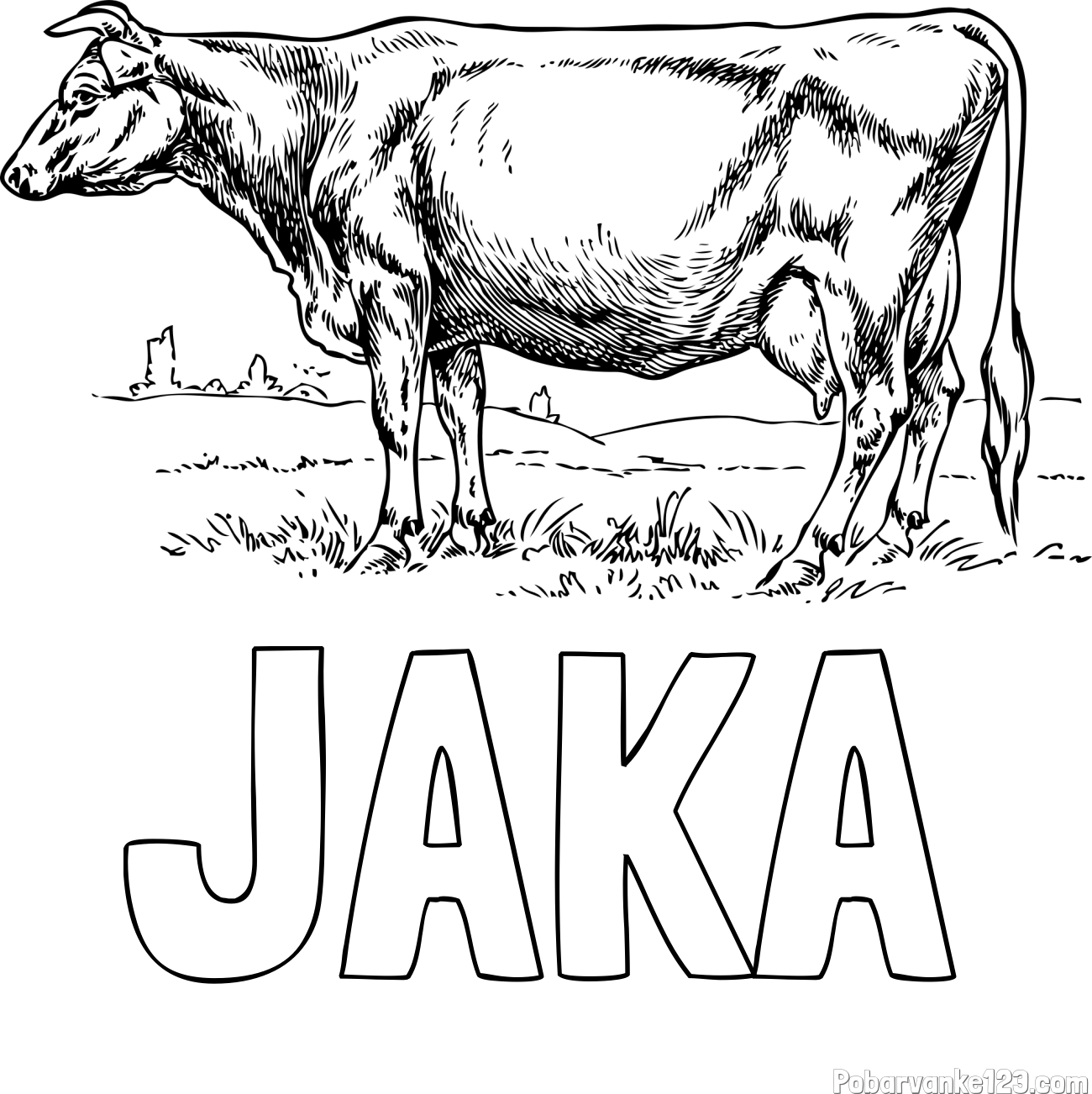 Pobarvanka imena JAKA in pobarvanka krave na paši