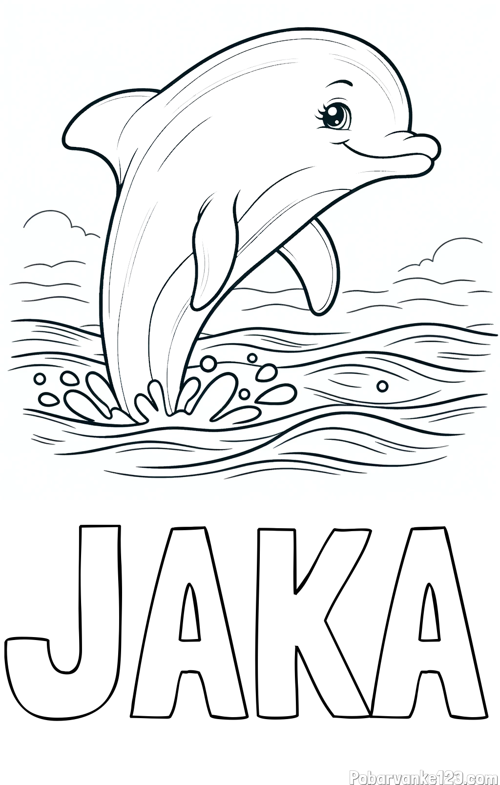 Pobarvanka imena JAKA in pobarvanka nasmejanega delfina v  skoku