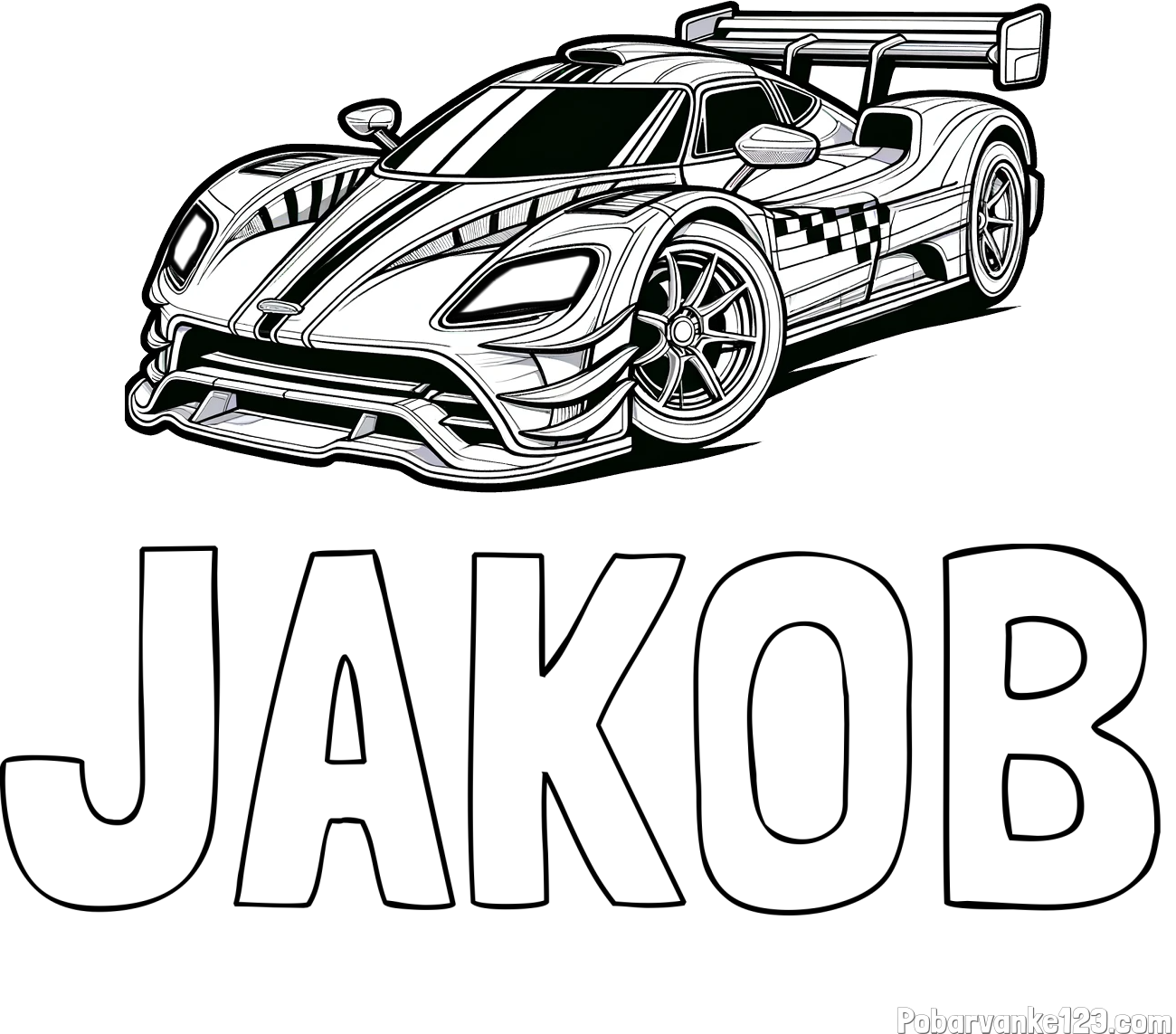 Pobarvanka imena JAKOB in pobarvanka modernega športnega avtomobila