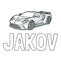 Online izdelana pobarvanka - Pobarvanka imena JAKOV in Športni avtomobil