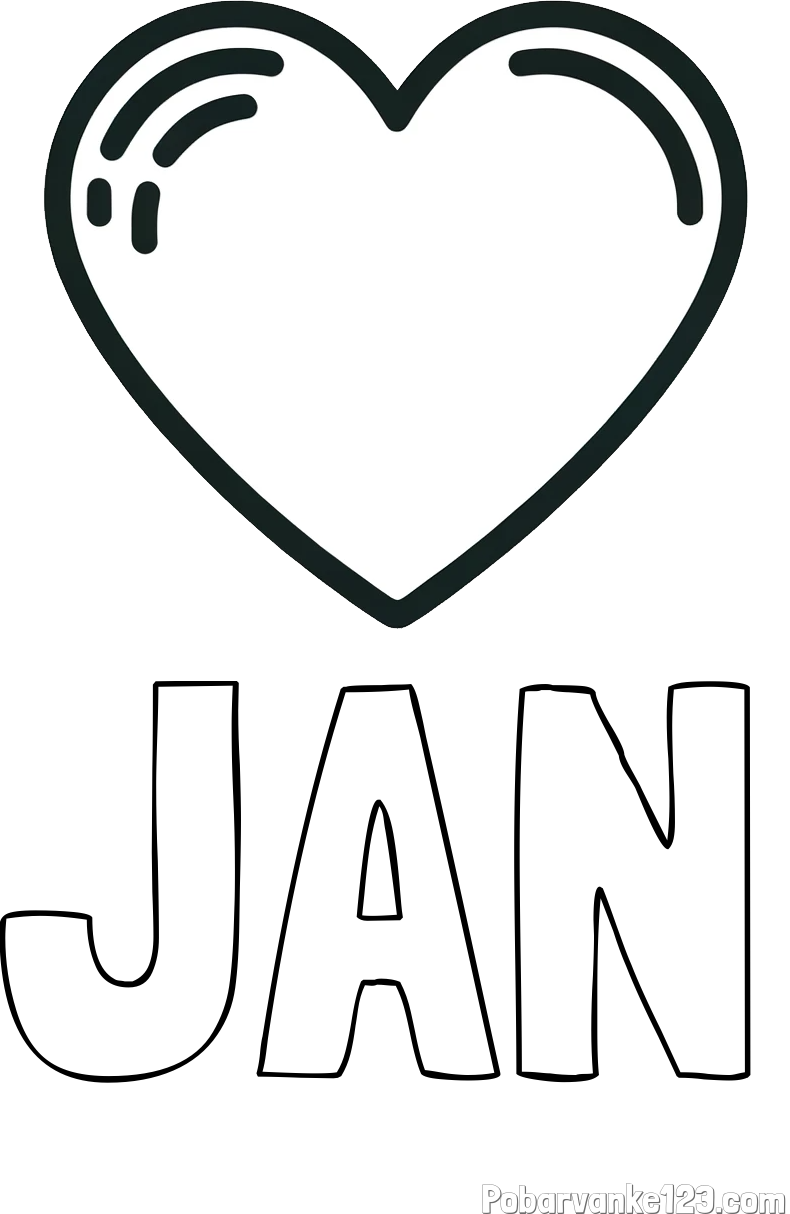 Pobarvanka imena JAN in pobarvanka lepega srčka