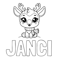 Online izdelana pobarvanka - Pobarvanka imena JANČI in otroška pobarvanka jelenčka Rudolfa s šalom okoli vratu