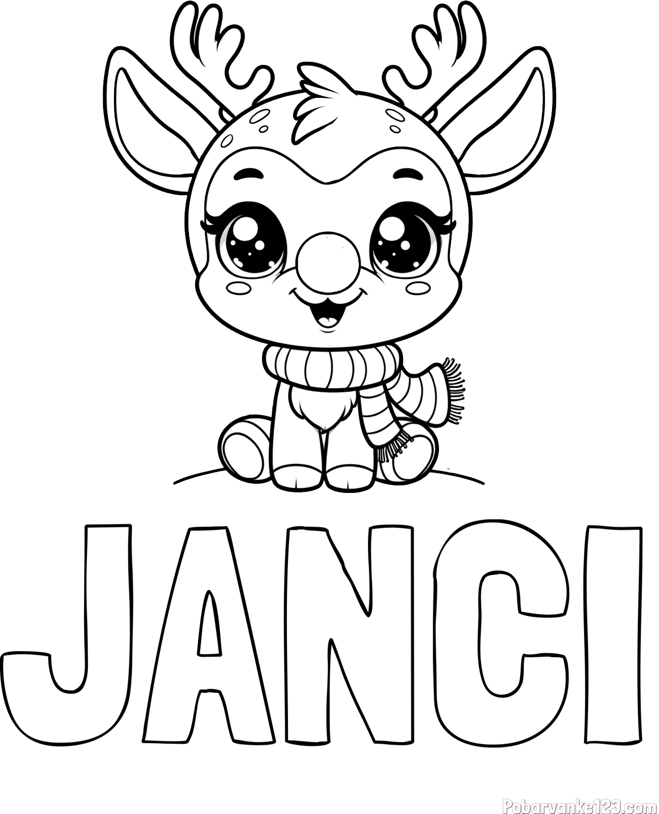 Pobarvanka imena JANČI in otroška pobarvanka jelenčka Rudolfa s šalom okoli vratu