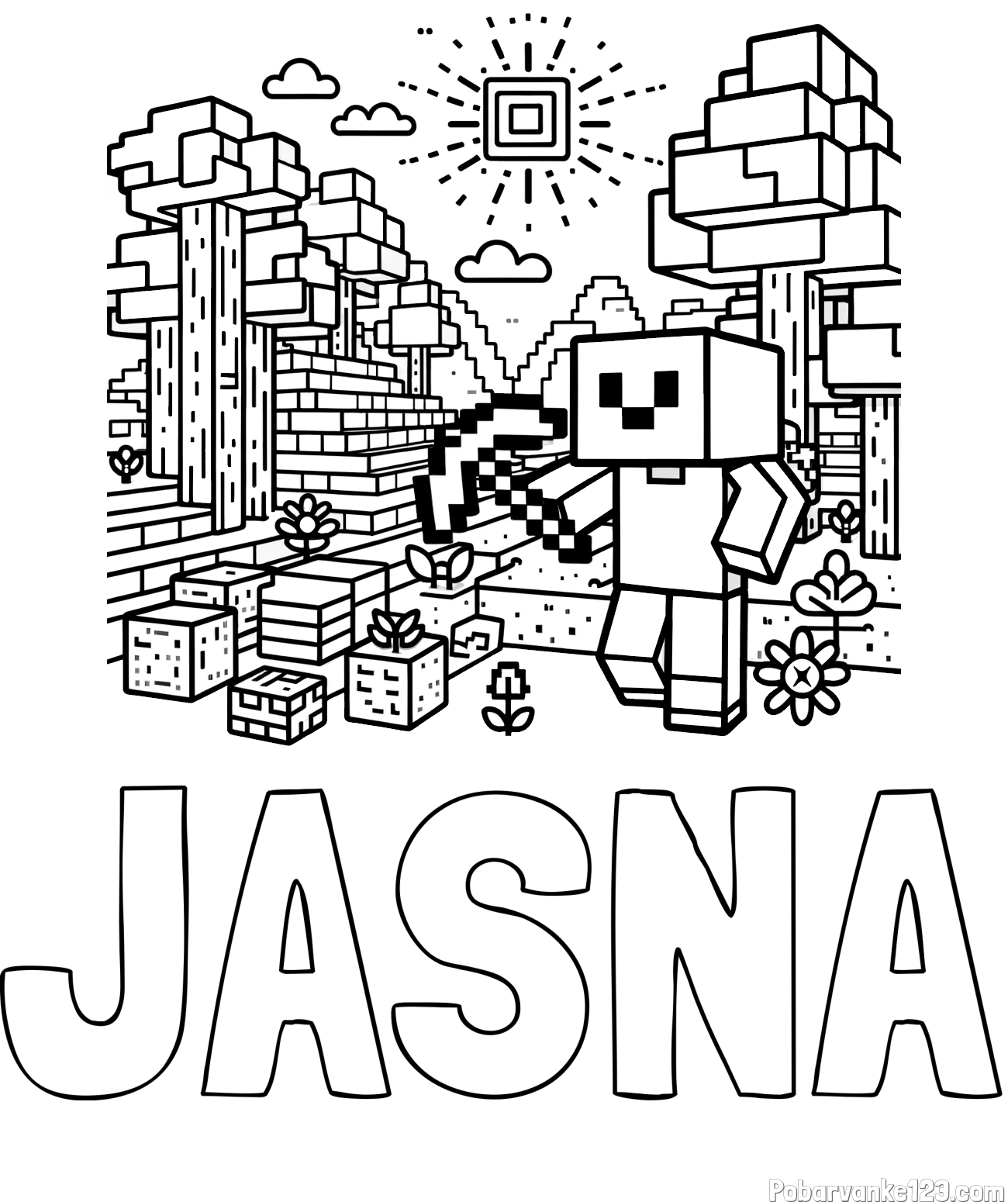 Pobarvanka imena JASNA in pobarvanka Minecraft sveta