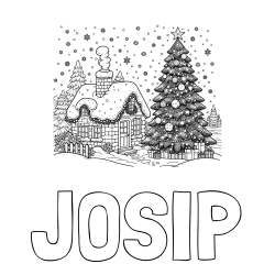 Online izdelana pobarvanka - Pobarvanka imena JOSIP in pobarvanka zasnežene hiške na božično noč