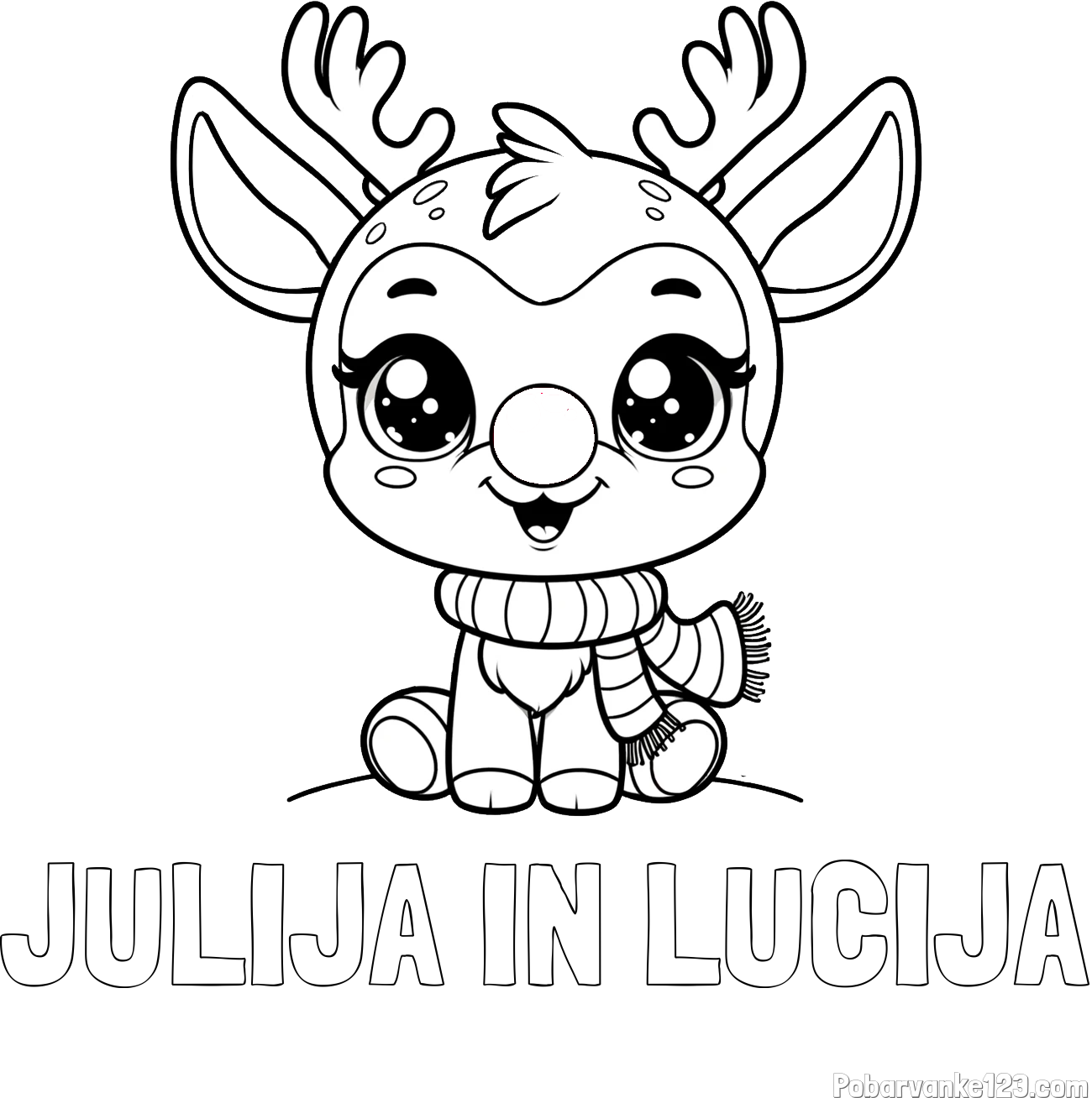 Pobarvanka imena JULIJA IN LUCIJA in otroška pobarvanka jelenčka Rudolfa s šalom okoli vratu