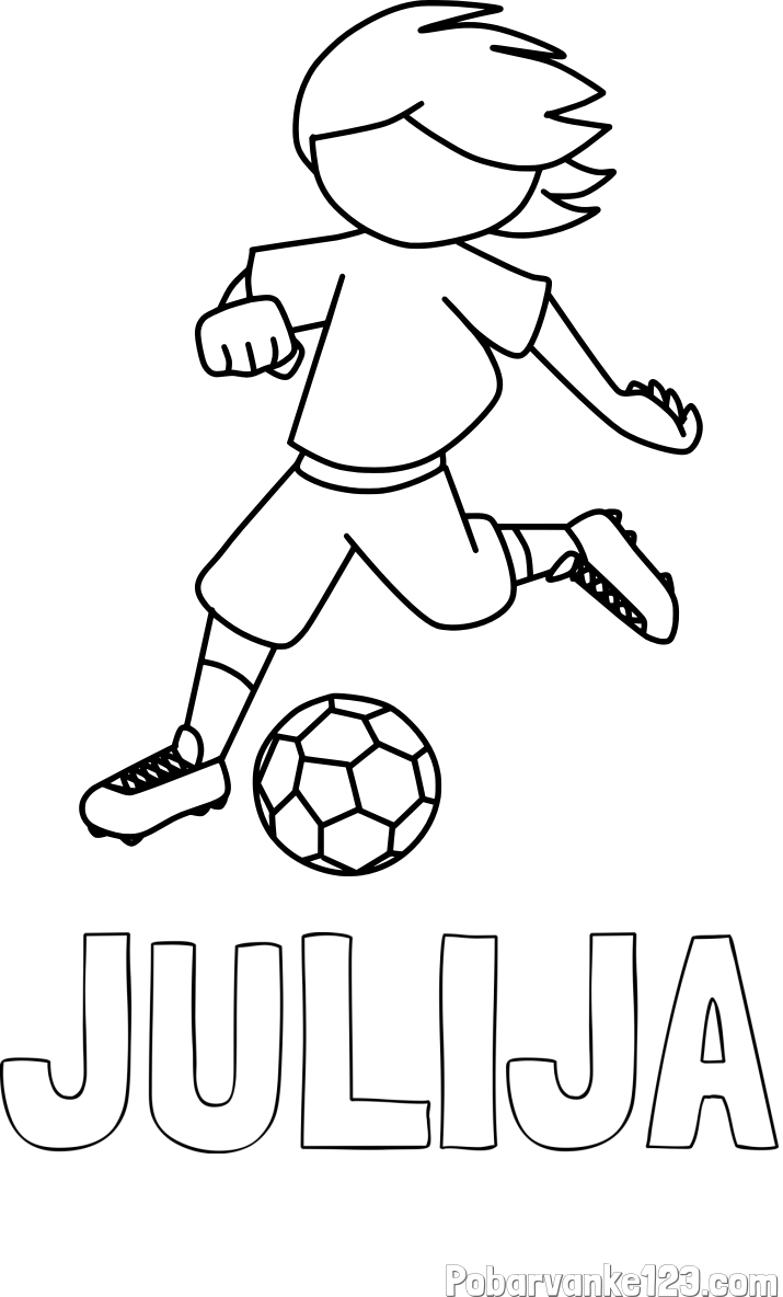 Pobarvanka imena JULIJA in otroška pobarvanka preprosto ilustriranega nogometaša