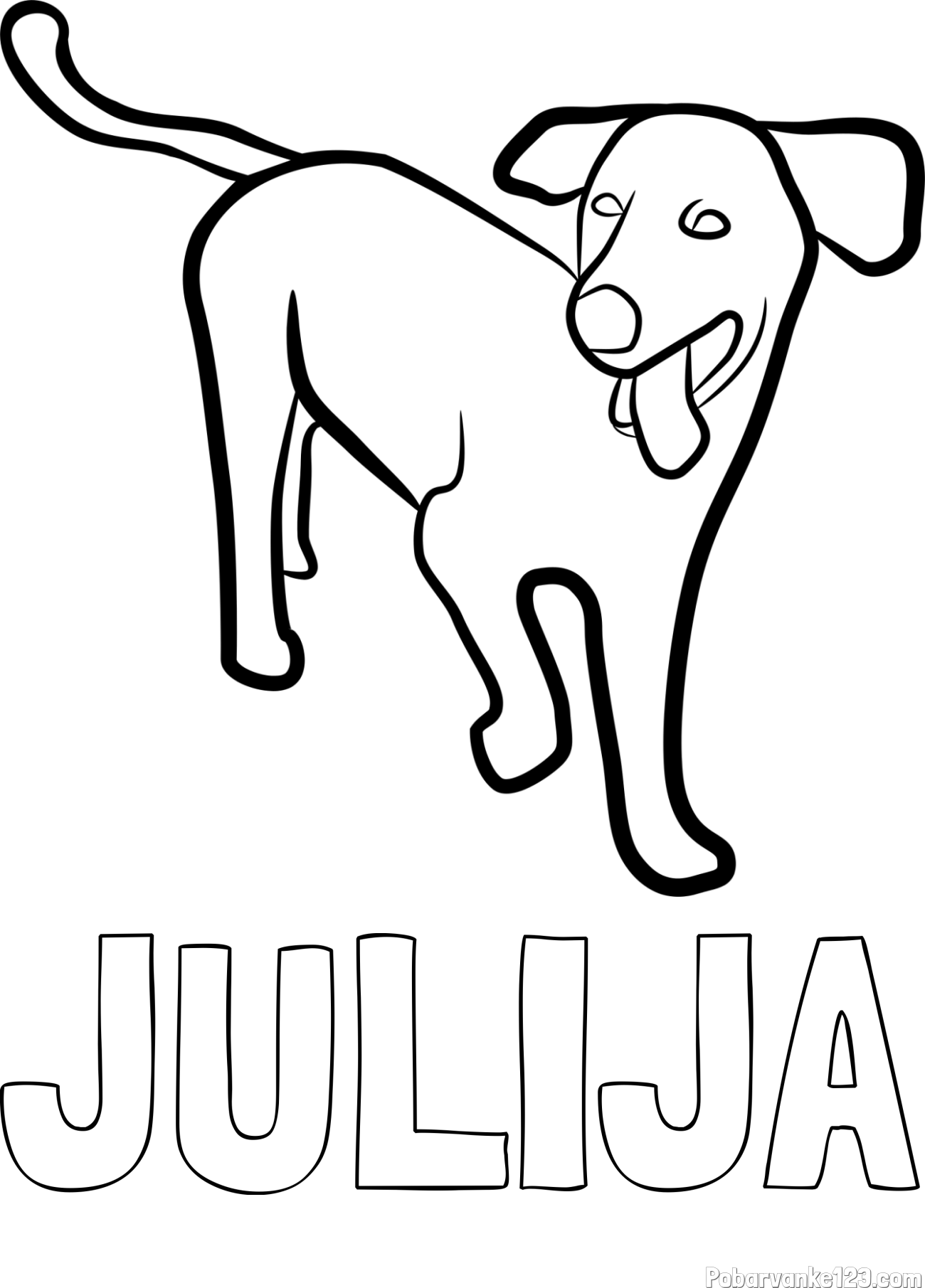Pobarvanka imena JULIJA in pobarvanka prikupnega, a nekoliko utrujenega kužka