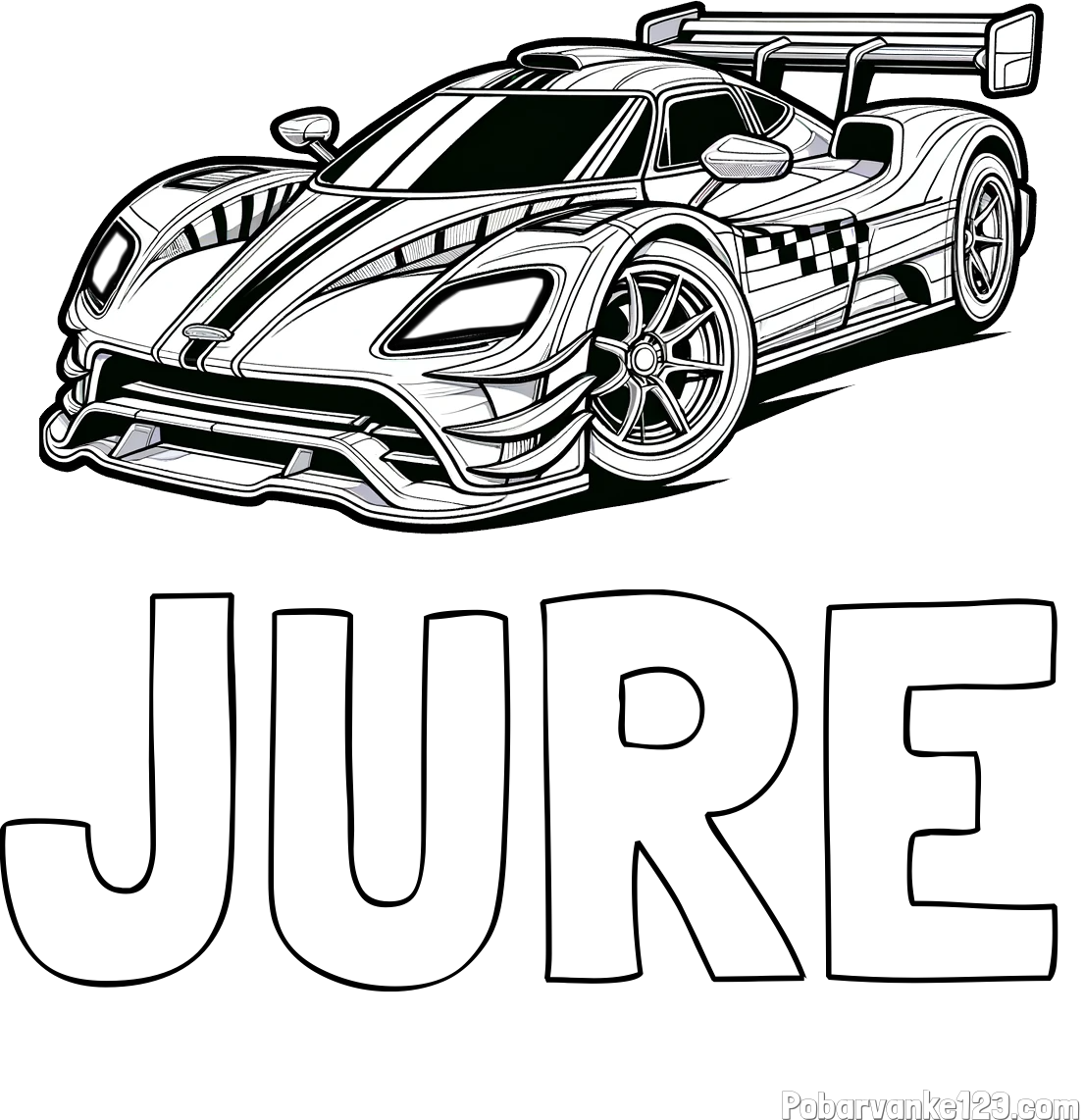 Pobarvanka imena JURE in pobarvanka modernega športnega avtomobila