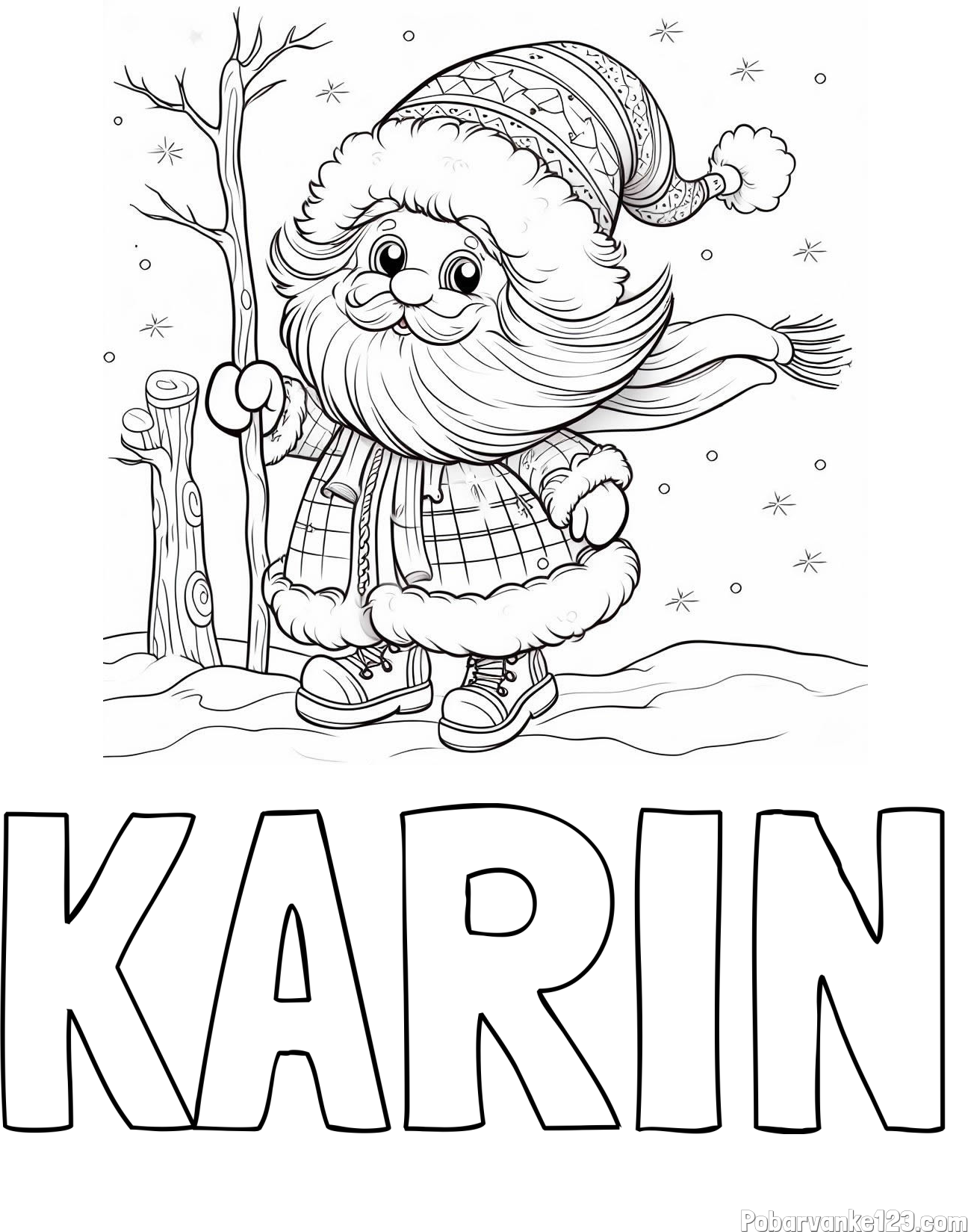 Pobarvanka imena KARIN in pobarvanka prikupnega Dedka Mraza