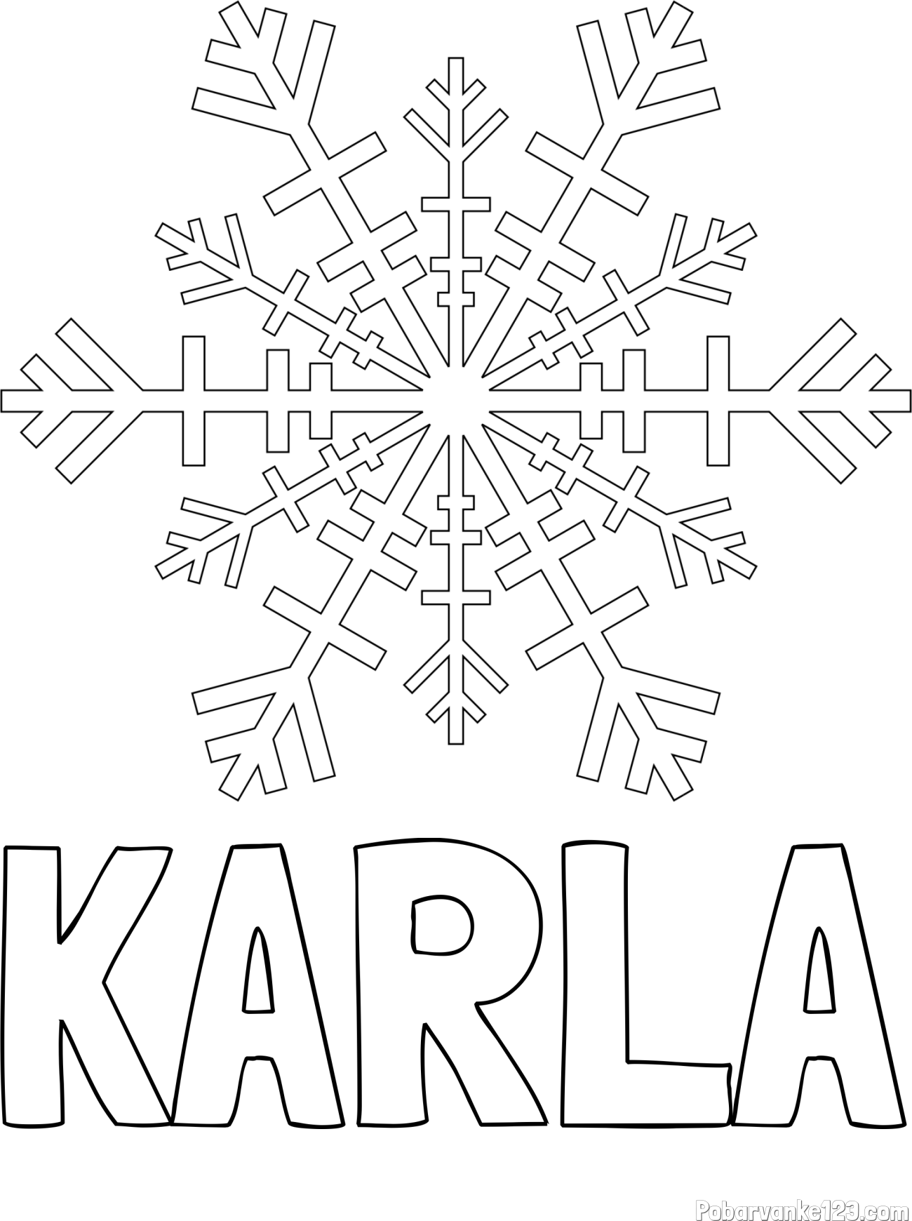 Pobarvanka imena KARLA in pobarvanka lepe snežinke