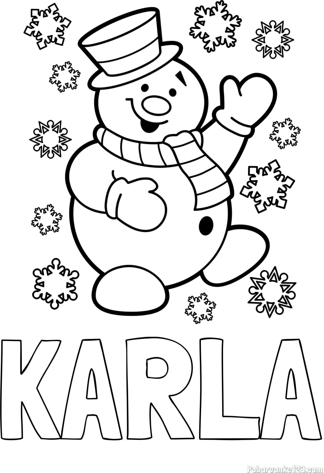 Pobarvanka imena KARLA in pobarvanka veselega snežaka
